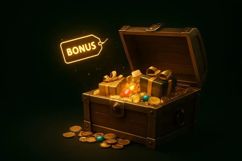 Golden Bonus Chest Golden treasure chest bursting with coins, gems, and bonus gifts